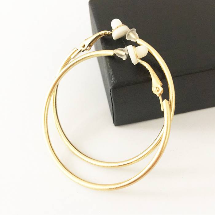 Big Circle Earrings Dj Nightclub Hipster Clips Gold 036DB6r