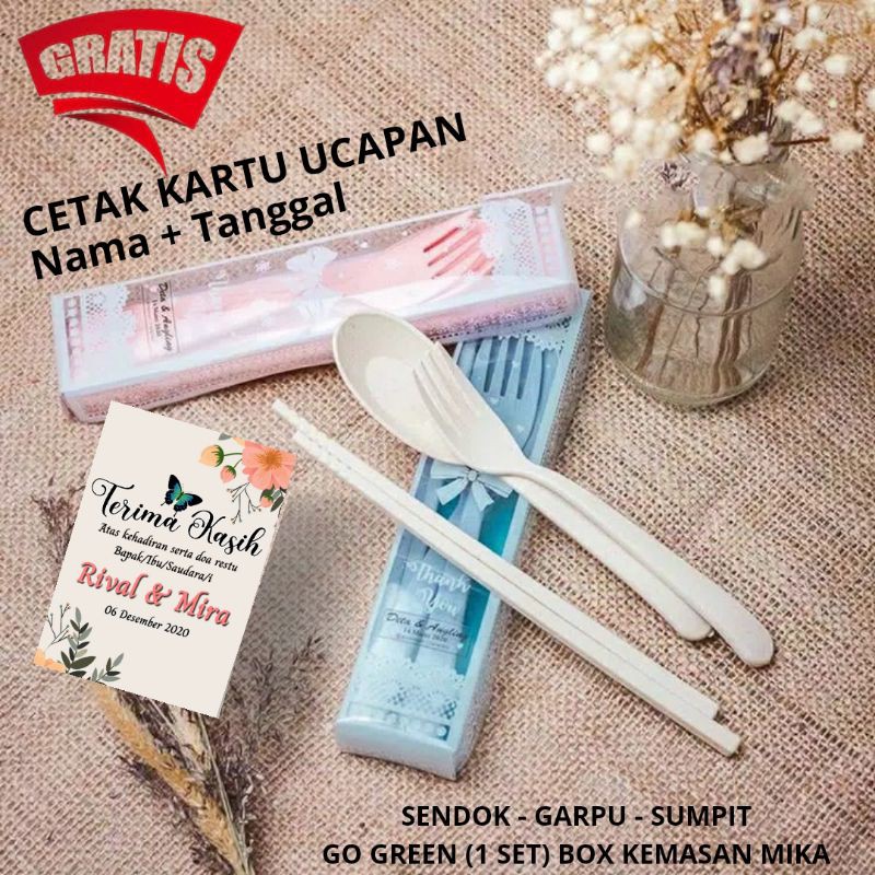 souvenir pernikahan sendok jerami set travel gogreen IMPORT sendok garpu sumpit + Kotak Mika