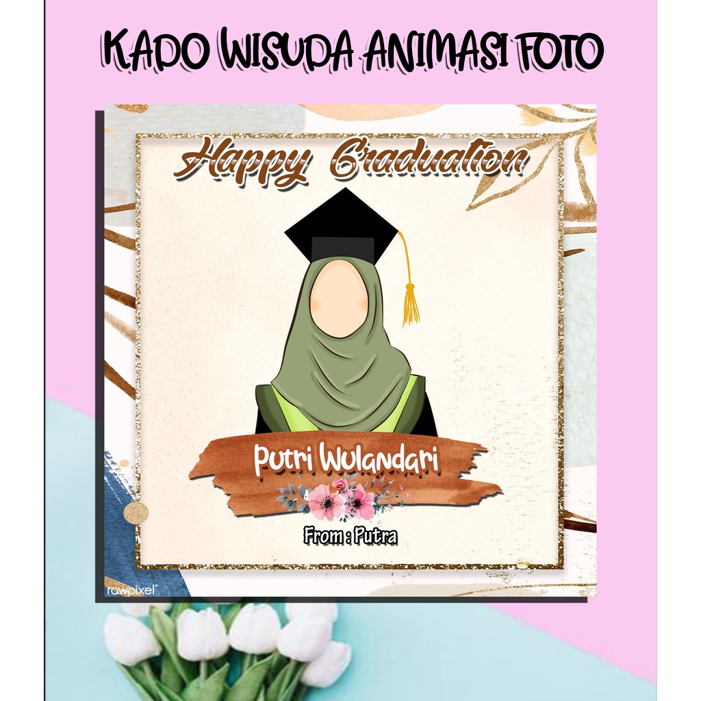 KADO WISUDA ANIMASI FOTO BINGKAI PAPAN MDF