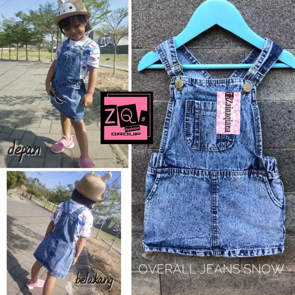 Overall Rok Sepan Jeans Anak Snow / Overall Anak Jeans Washed / Jumpsuit Jeans Anak