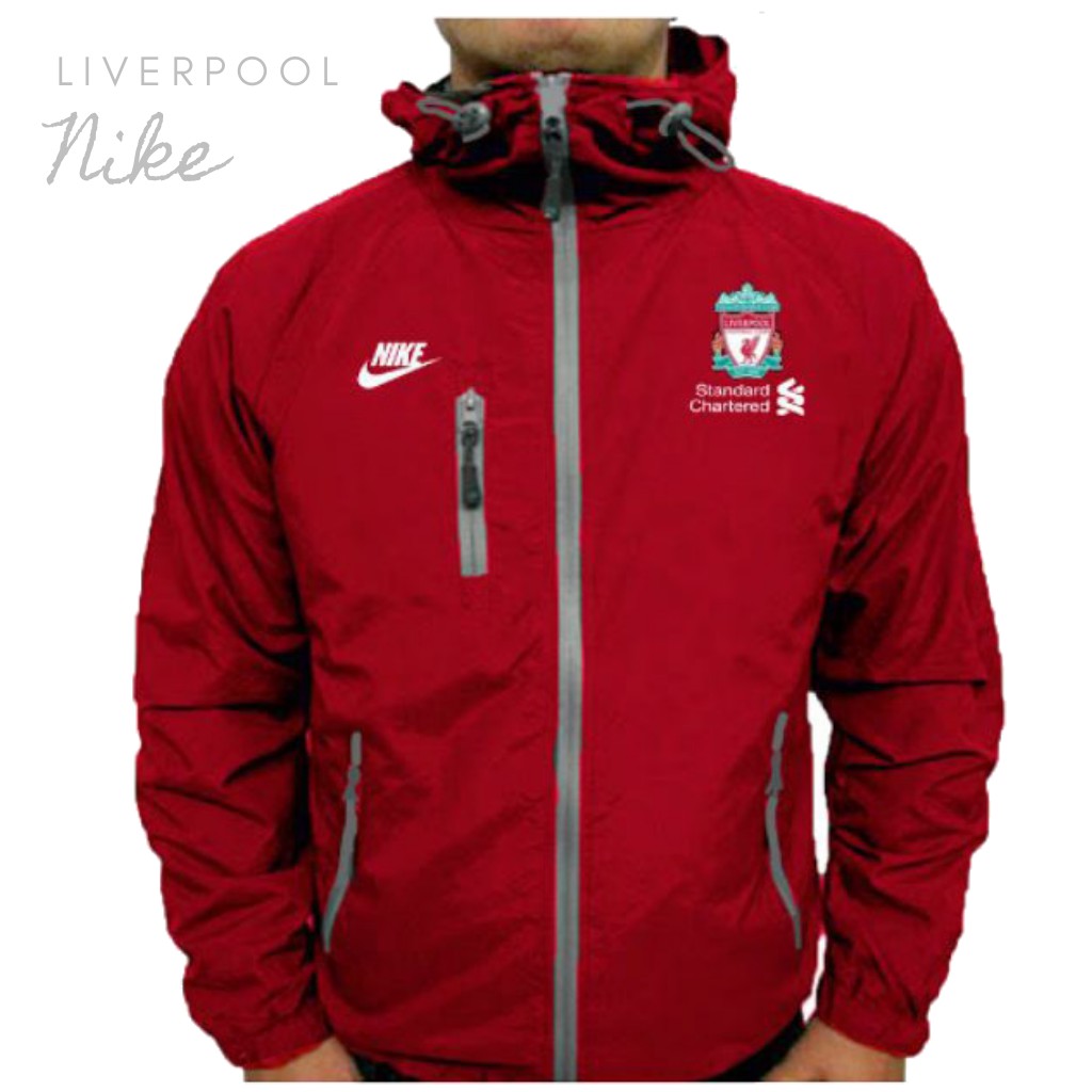 Jaket Liverpool Waterproof Outdoor Warna Merah Model Sporty