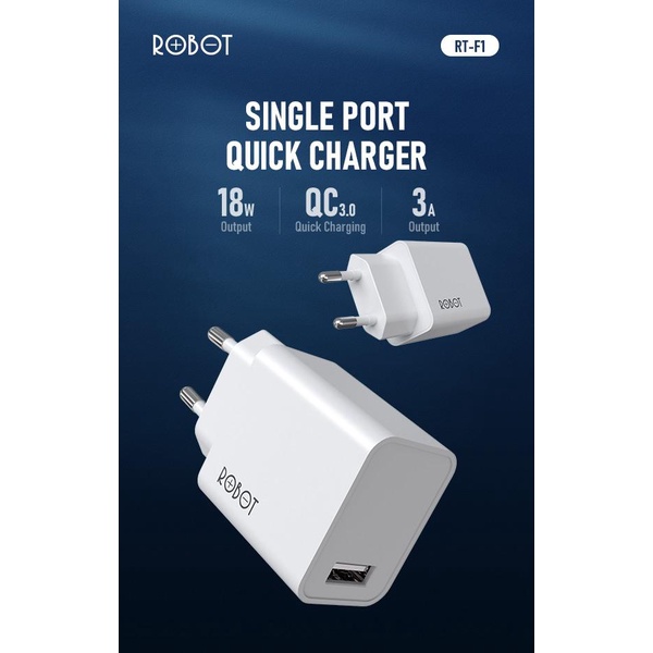 BATOK CHARGER ROBOT RT-F1 1USB QUICK CHARGER SINGLE PORT 3A 18W (NON KABEL)