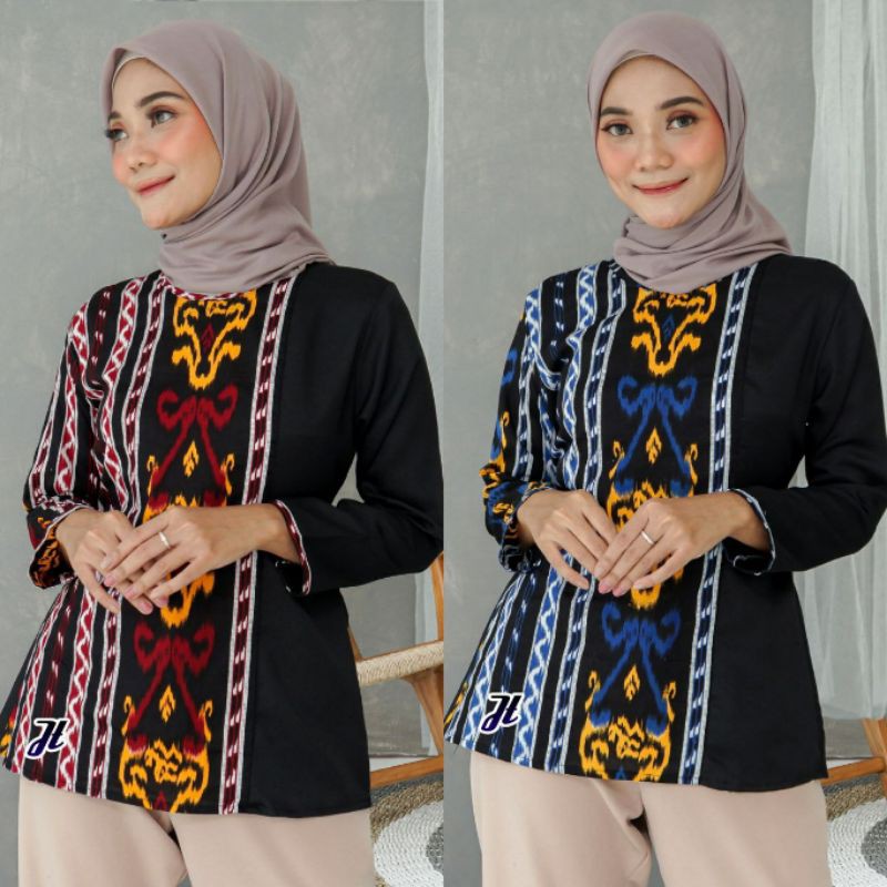 Batik Alina Laura Blouse Baju Batik Wanita Modern Atasan Batik Kerja Wanita Blouse Batik Kantor Batik Kombinasi Seragam Batik Modern M L XL XXL