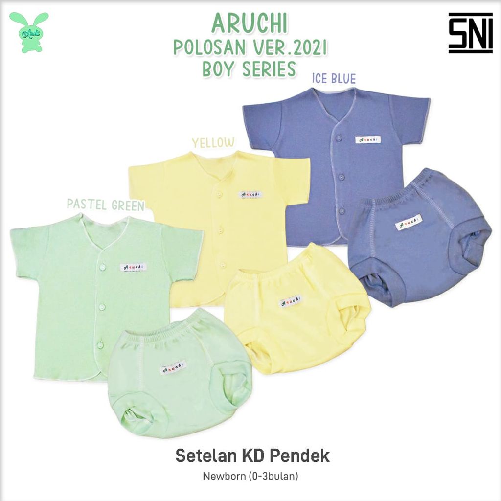 STELAN POLOS BOY ARUCHI PIYAMA PENDEK DAN PANJANG SIZE NEWBORN ( 0-3 BLN)