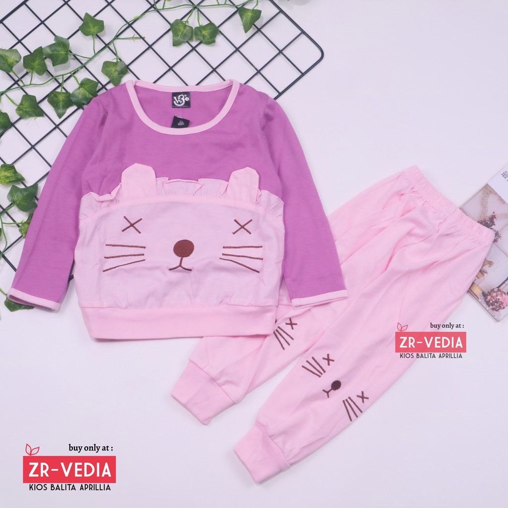 Piyama Chaca uk 4-6 Tahun / Baju Tidur Karakter Kaos Lengan Celana Panjang Setelan Hoodie Anak Cewek