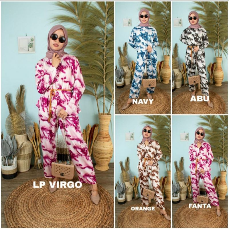 RR Fashion Muslim Setelan Muslim Setelan Wanita Setelan Hijab Setelan Kemeja Tie Dye SETELAN TIE DYE