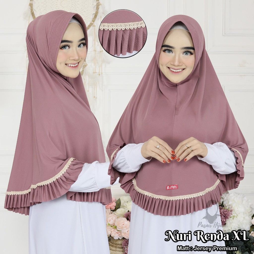 Jilbab Instan Nuri Renda Size XL Hijab Instan Jersey Premium Kerudung Bergo Pasar Hija'b