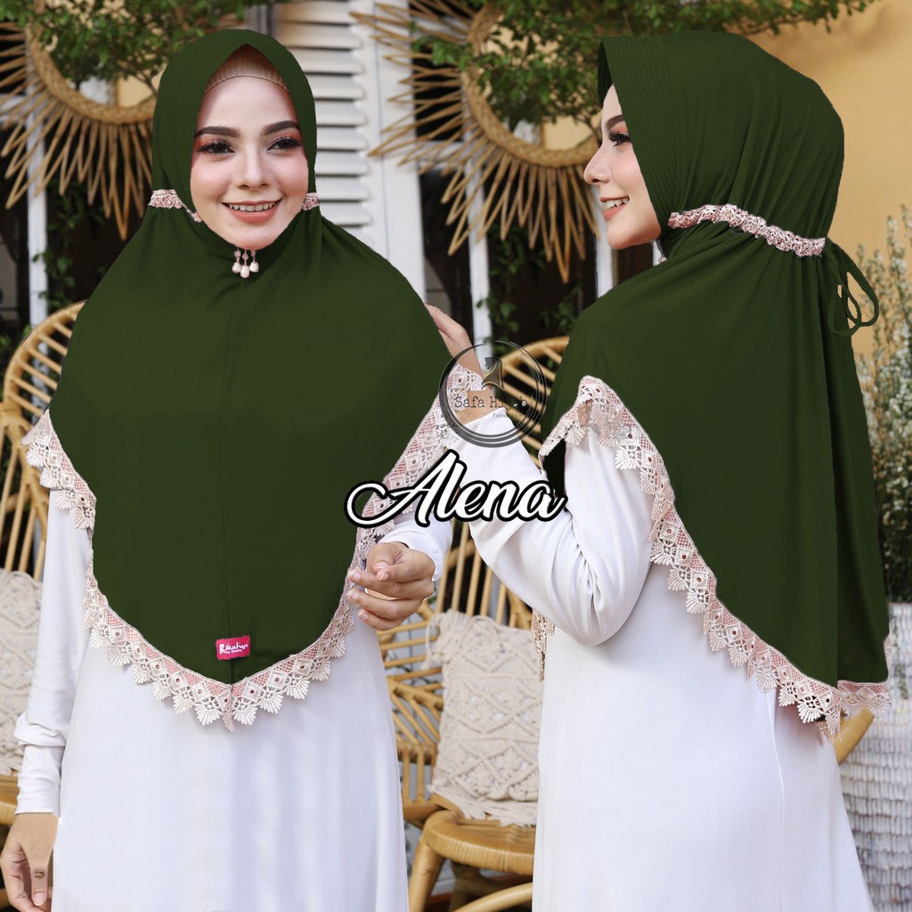 Jilbab Instan  Jersey Super Premium Hijab bergo Serut Alena Renda Import Kerudung Instan Safa Hijab