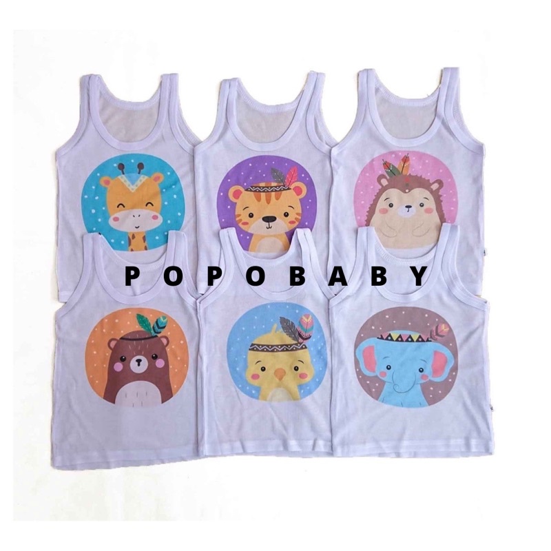 KAOS DALAM/SINGLET BAYI PEREMPUAN/LAKI MOTIF (isi 6pcs putih/warna)