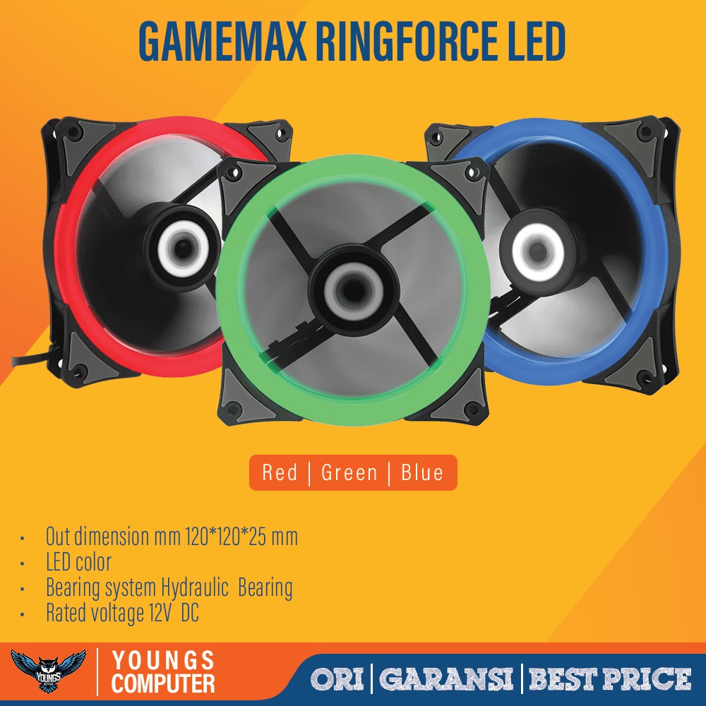 GAMEMAX RINGFORCE RED GREEN BLUE LED 12CM GMX-RF12 FAN CASE COOLING