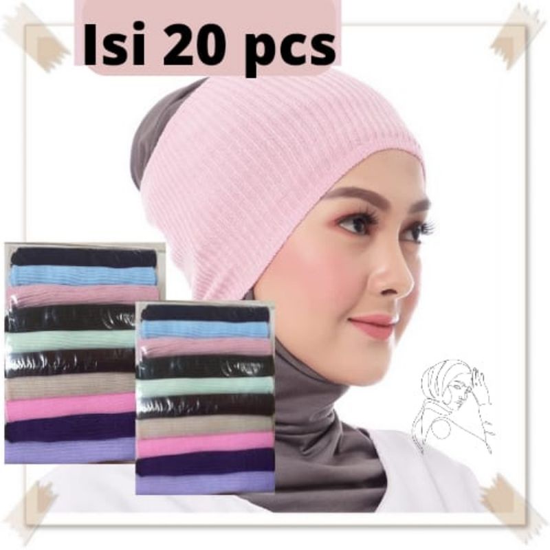 promo sepesial isi 20 pcs / bandana rajut 1 warna ciput rajut salur polos premium