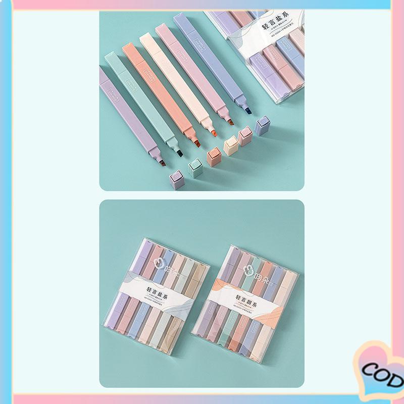 COD❤️ Morandi 6 Pcs/set Berwarna Neon Pena Kepala Ganda Pena Stabilo Seni Spidol Siswa Spidol Anak Alat Tulis-A.one