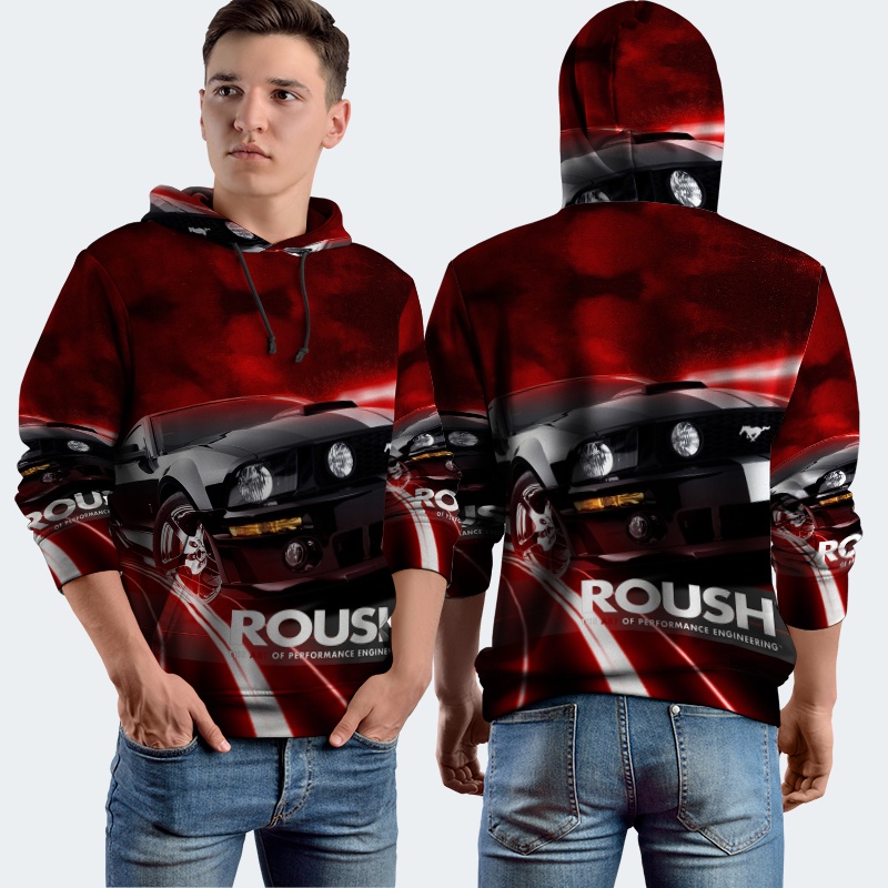 Jaket Hoodie Fullprint Mustang Roush Bahan Polyester Jersey