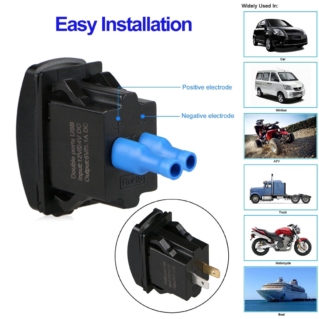 3.1A Dual USB Socket 12V 24V Charger Adapter Waterproof LED