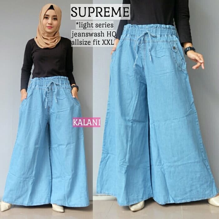 METRO supreme kulot jeans lebar hitam navy biru | grosir baju ratu