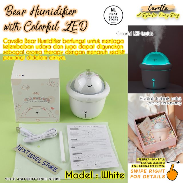 Humidifier Diffuser Bear Aromatherapy 200ml Original Cavella - White