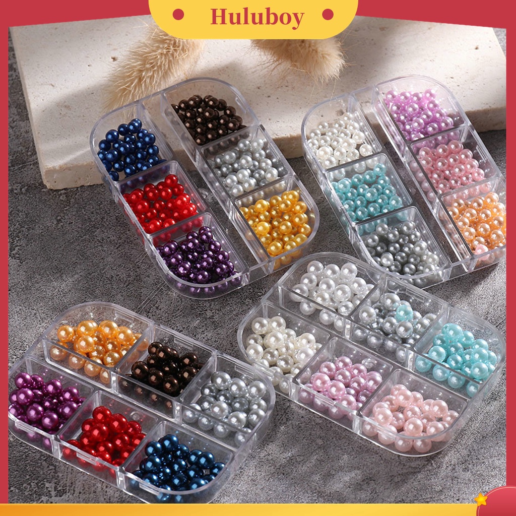 Huluboy Huluboy♡ 1 Kotak Manik-Manik Mutiara Imitasi 3D Bahan ABS Warna-Warni Untuk Dekorasi Nail Art