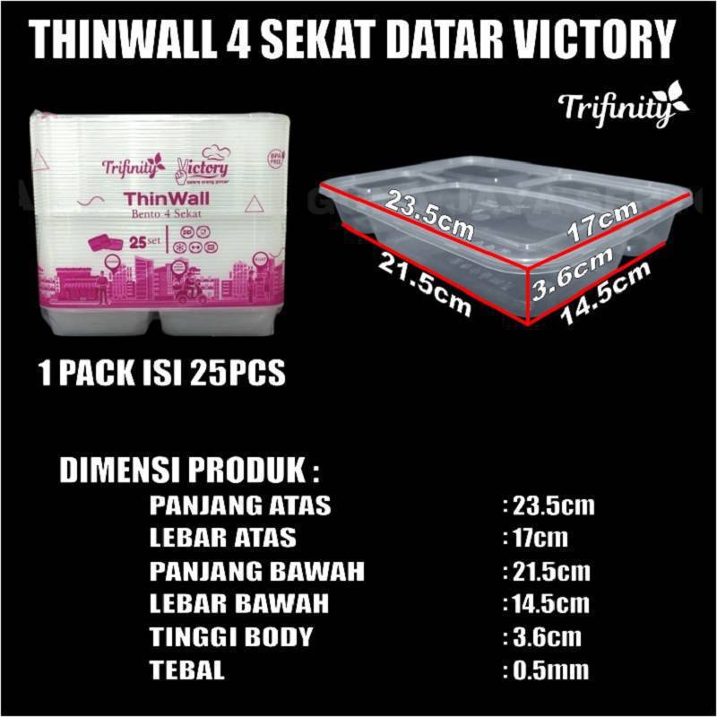 Thinwall 4Sekat Tutup Datar Atau 4 Sekat Tutup Cembung Per Pack Kotak Makan Bento Plastik Var