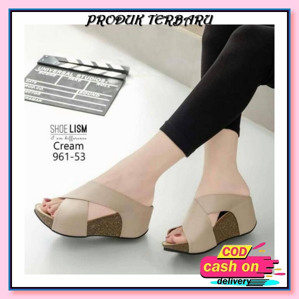 Sandal Wanita Tali Silang Wedges Import Remaja Selop Premium K2F5 Karet Kekinian Fashion Tertutup Pe