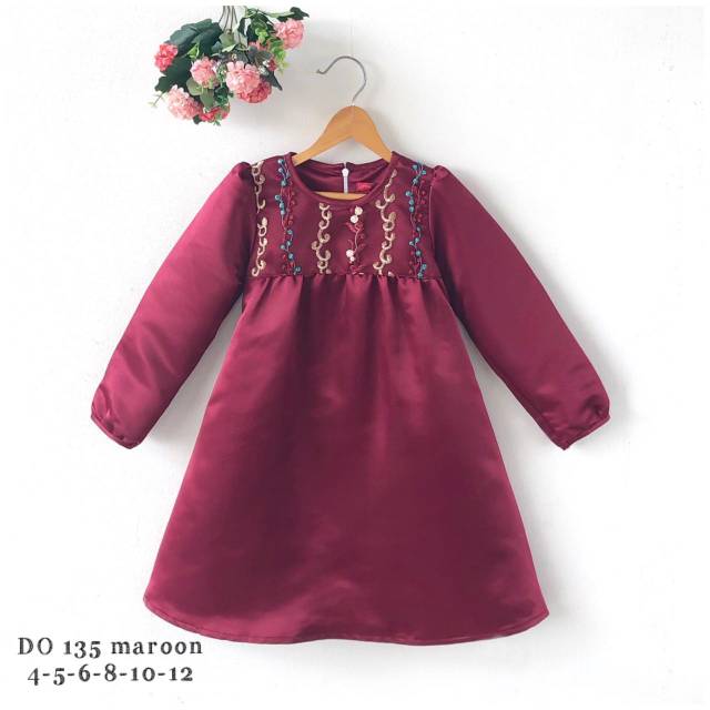 Do-135-maroon - Baju Muslim Anak Perempuan Gamis Satin Kids Invogue