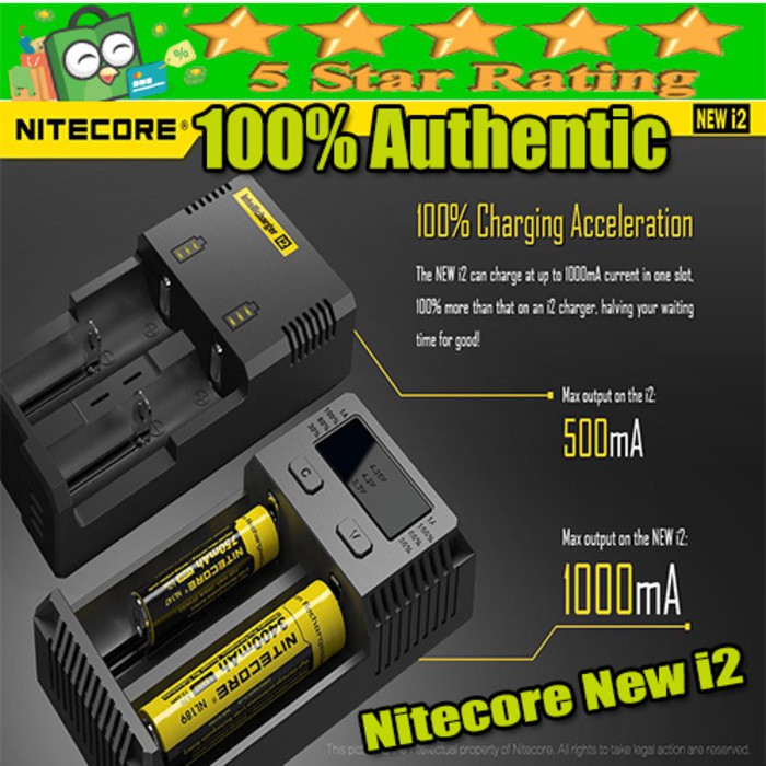 New NITECORE Smart Charger Baterai i2 Multfungsi 2 in 1 Output 1000mA