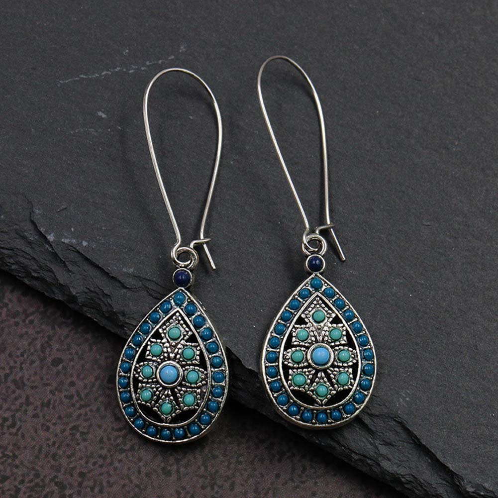 Hu Hu Hu Hu Hu Alat Bantu Pasang Kacamata♡ Anting Kait Gantung Desain Tetesan Air Hollow Hias Manikmanik Turquoise Imitasi Gaya Bohemian Untuk Wanita