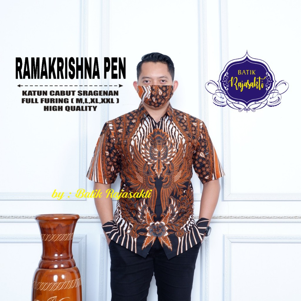 RAMAKRISHNA PEN KEMEJA BATIK PRIA SOLO LENGAN PENDEK FULL FURING PREMIUM BATIK RAJASAKTI perwira astaguna WAHYU TUMURUN KANGEN IJO AFZAM ANANTASENA COLET MULAWARMAN JOKOWI PEN SURAWANA HITAM KEMILAU WEDANTA SIMERAH MAHKOTA BATIKSOLOAMANAH BATIKSOLOAMANAH