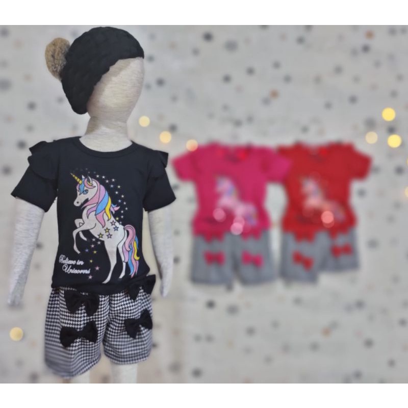 Setelan anak Perempuan &quot;Unicorn&quot; Size 1-5th bahan Ducati Katun Spandek Premium