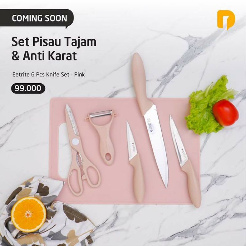 Eetrite 6 Pcs Knife Set (Pink & Light Grey)