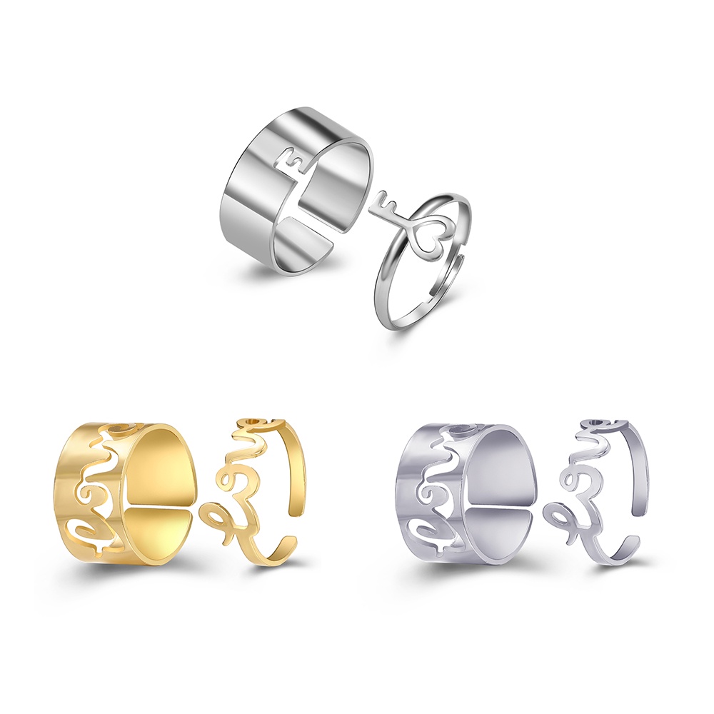 Fashion Couple Rings Key Letters Hollow Gold Silver Ring Set Women Finger Ring Simple Jewelry Accessories