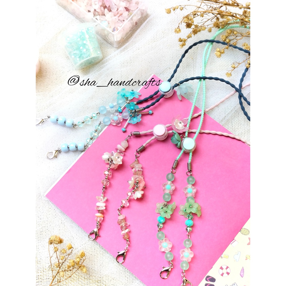 STRAP MASK/ STRAP MASKER HIJAB 2IN1 BUNGA BATU PECAH MIX PEARL  PREMIUM /Strap Mask 2in1 Konektor He