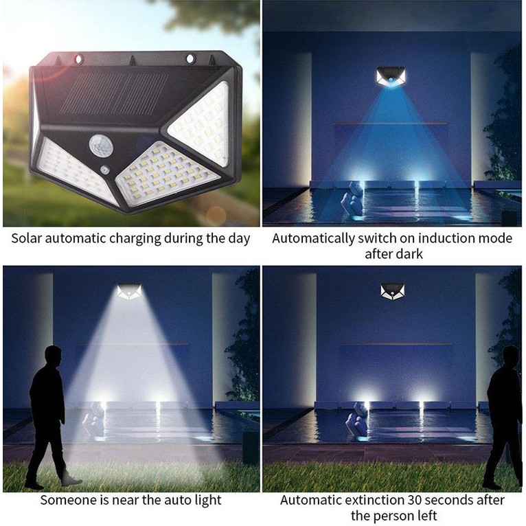 ZILLO Lampu Taman 100 LED Lampu Solar Sensor Cahaya Sensor Gerak 100LED Lampu Tempel Dinding Infrared