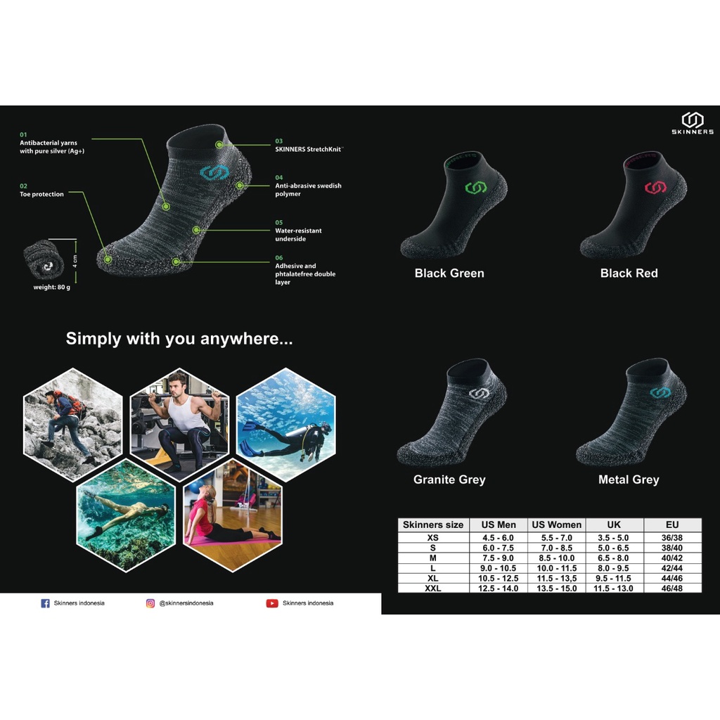 skinners portable footwear barefoot sock shoes kaos kaki sepatu hybrid segala aktivitas sports running hiking climbing sepeda dan kegiatan sehari hari