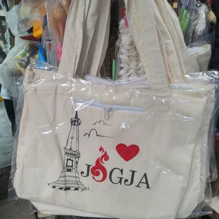 TOTE BAG I LOVE JOGJA MALIOBORO TUGU 41x33 cm - TAS PRIA WANITA OOTD