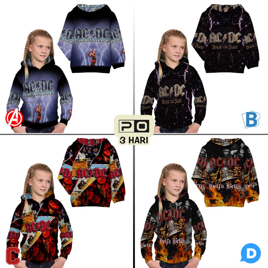 Jaket Hoodie ACDC BAND SKU-7434105931908 AC DC Rock Band Hoodie Anak Bahan Polyester Casual Unisex H
