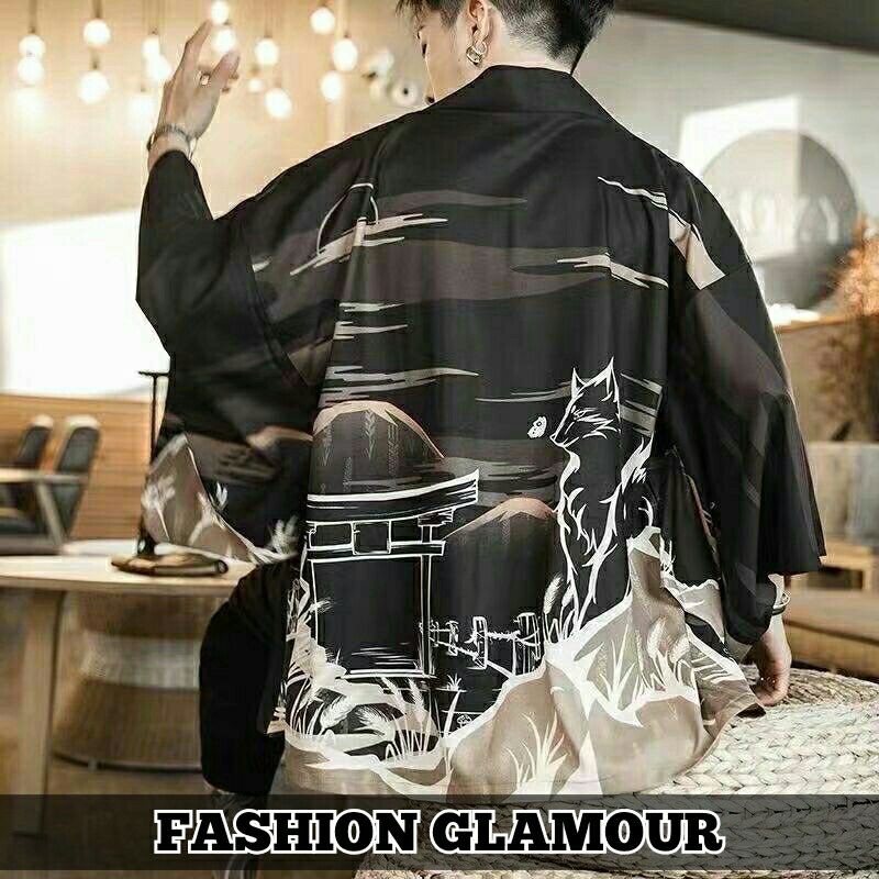 RE32 KIMONO HAORI IMPORT PRIA WANITA JEPANG ORIGINAL WOLF SERIGALA HANFU CARDINGAN