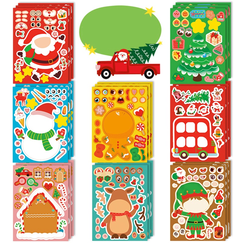 8pcs / Set Stiker Desain Santa Snowman Elk Dengan Perekat Untuk Anak Tk