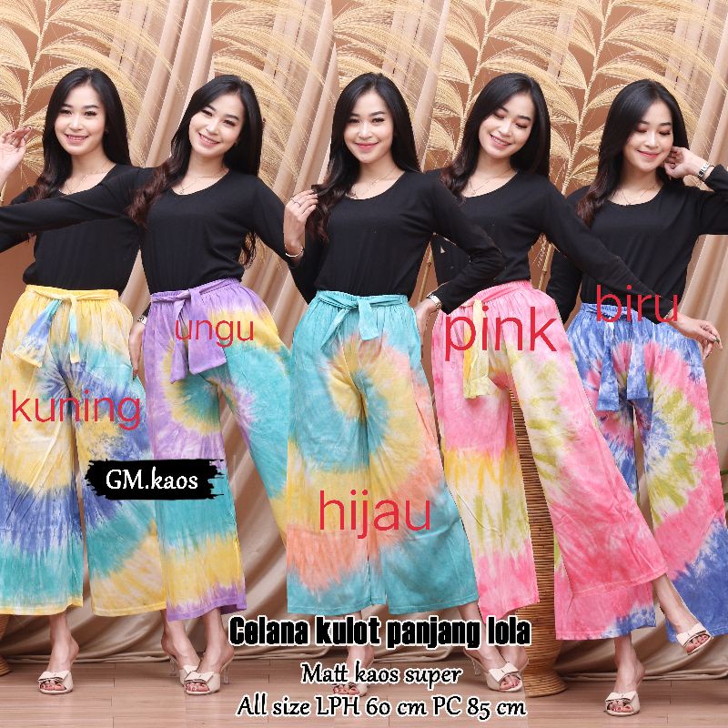 Celana panjang wanita bahan kaos motif batik tye dye kekinian semata kaki