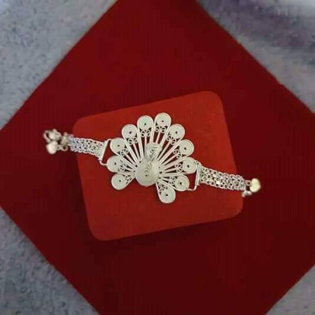 Gelang tangan merak dewasa rantai rangkap perak asli