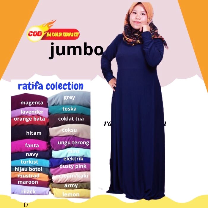 Gamis Jersey Polos Jumbo Ld 130/PJ140 Baju Wanita Super JUMBO |Ratifa collection.