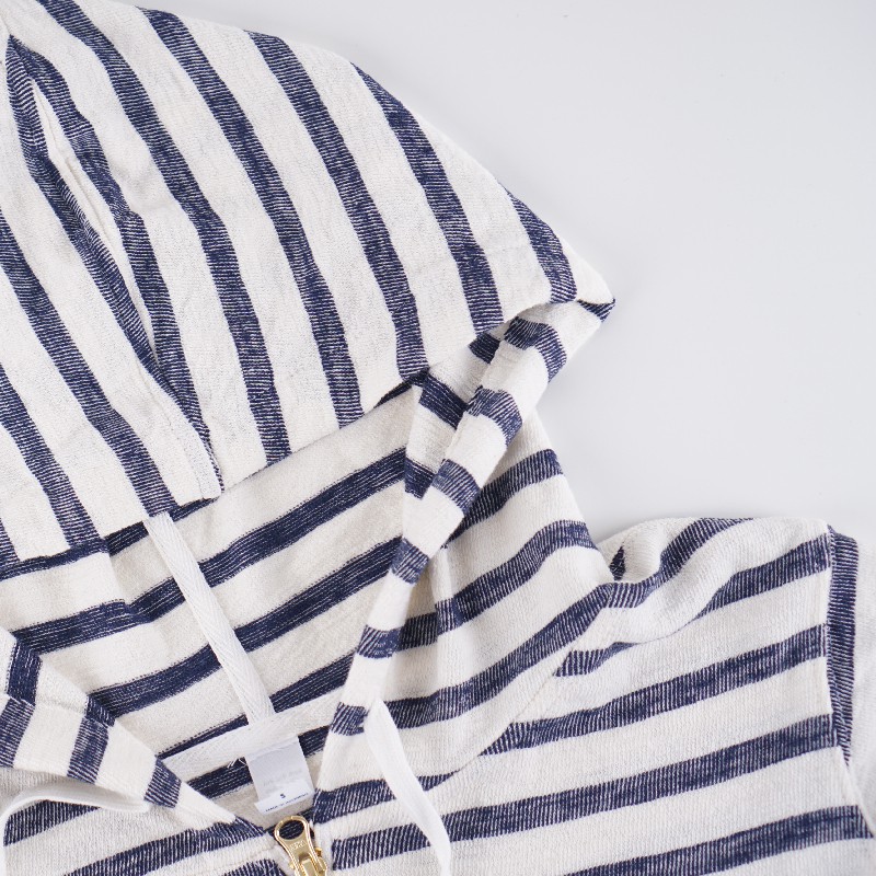 Hoodie wanita| Full zipper Slub Knit Relaxed Stripe-3