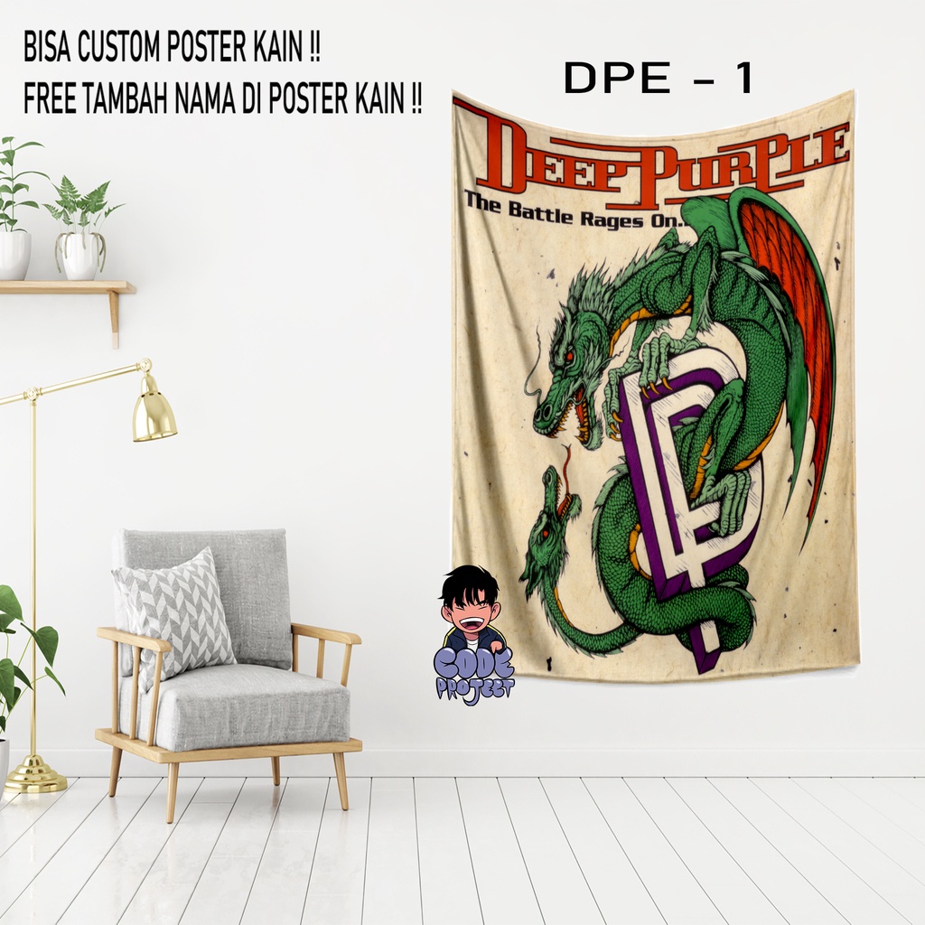 POSTER KAIN DEEP PURPLE - hiasan dinding deep purple - custom poster kain - poster kain - poster dee