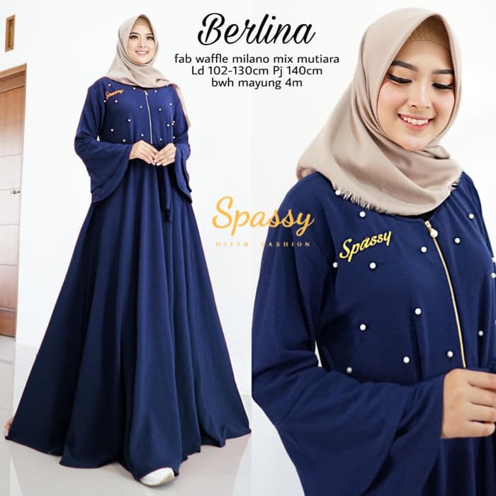 BERLINA DRESS Bahan Moscrepe Aplikasi Mutiara Baju Hijab Panjang Simple Gaun Kerja Muslimah