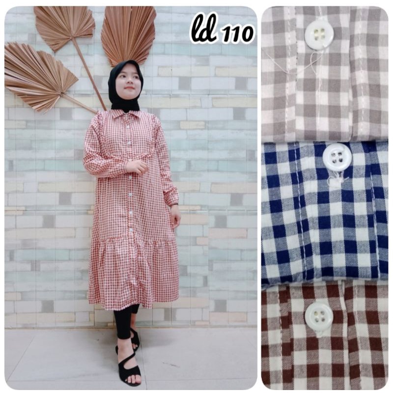 LongTunik Catton Kotak Premium / Tunik Full Kancing Remple Wanita / Atasan Panjang Kotak Kekinian