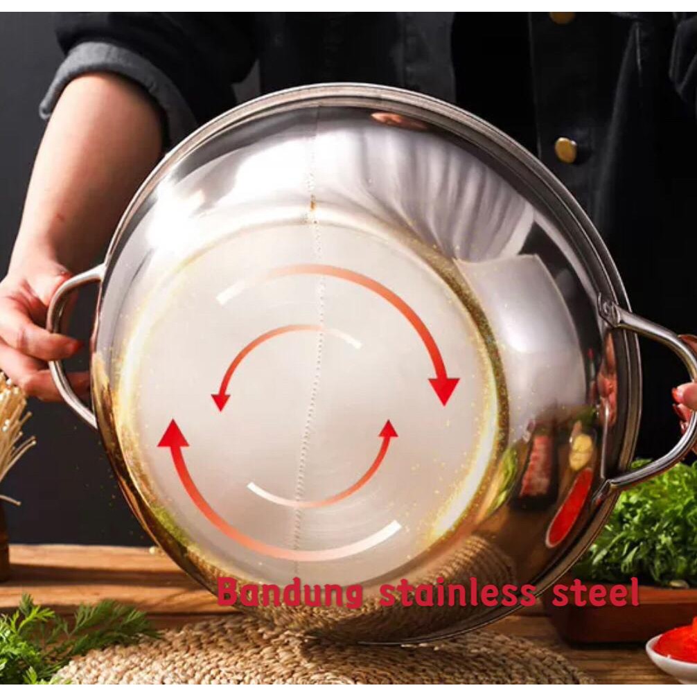 TANPA TUTUP Panci shabu sekat 2 sukiyaki steamboat hot pot stainless 27CM 29CM 31CM