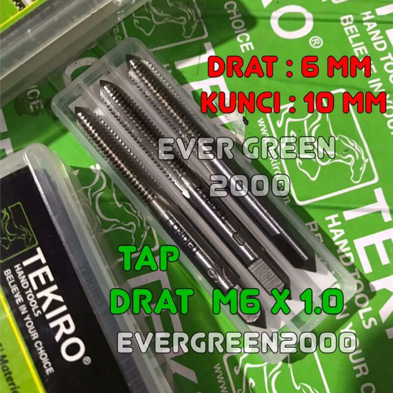 Hand Tap M6 x 1.0  TEKIRO (6 mm /Kunci 10 mm / 1 set 3 pcs) - Alat Bikin/Perbaikan Baut Mur Drat Dal