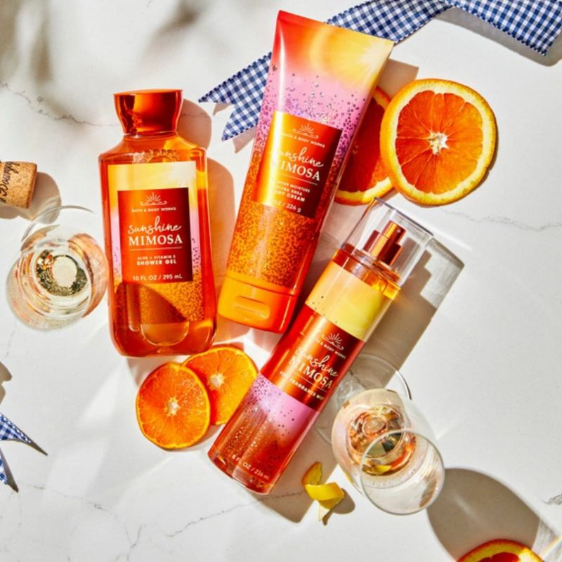 BATH &amp; BODY WORKS BBW SUNSHINE MIMOSA SERIES BODY MIST CREAM MIST LOTION SHOWER GEL BODY CREAM HAND CREAM SHOWER GEL BODY CREAM LOTION MIST WASH WALLFLOWER ROOMSPRAY SCENTPORTABLE GENTLE GEL DEEP CLEANSING GENTLE FOAMING CREAMY LUXE