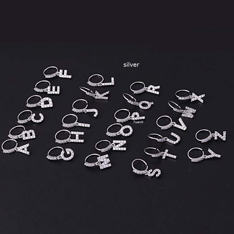 1pc Anting Bulat Gantung Hidung Wanita Bahan Tembaga Desain Tulisan No Lock Hias Zircon 8mm