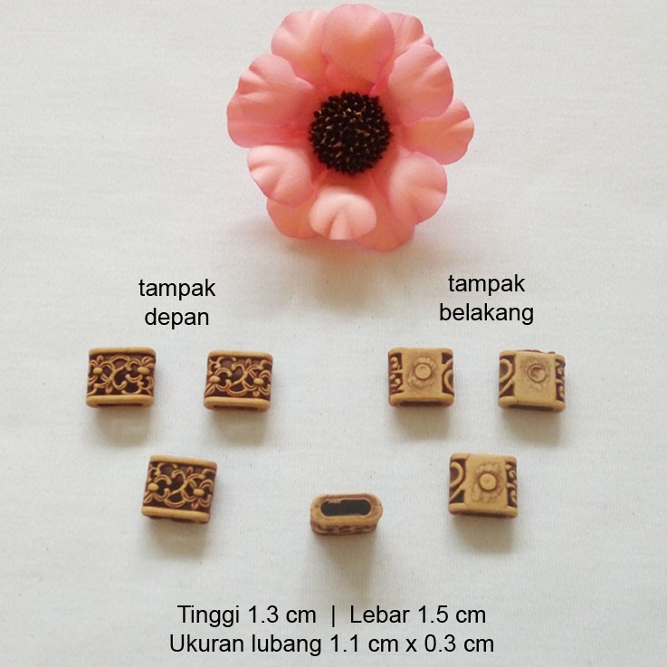 Manik TABUNG PIPIH KOTAK Manik Plastik Corak Kayu isi 100 pcs - Aksesoris etnik Kalung