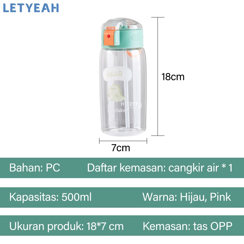 letyeah 500ml Botol minum anak anti tumpah karakter lucu/botol air minum sedotan portable/BPA free